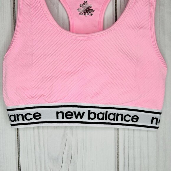 New Balance Pink Racerback Sports Bra Activewear Sz S Ribbed Knit Logo - Picture 3 of 7